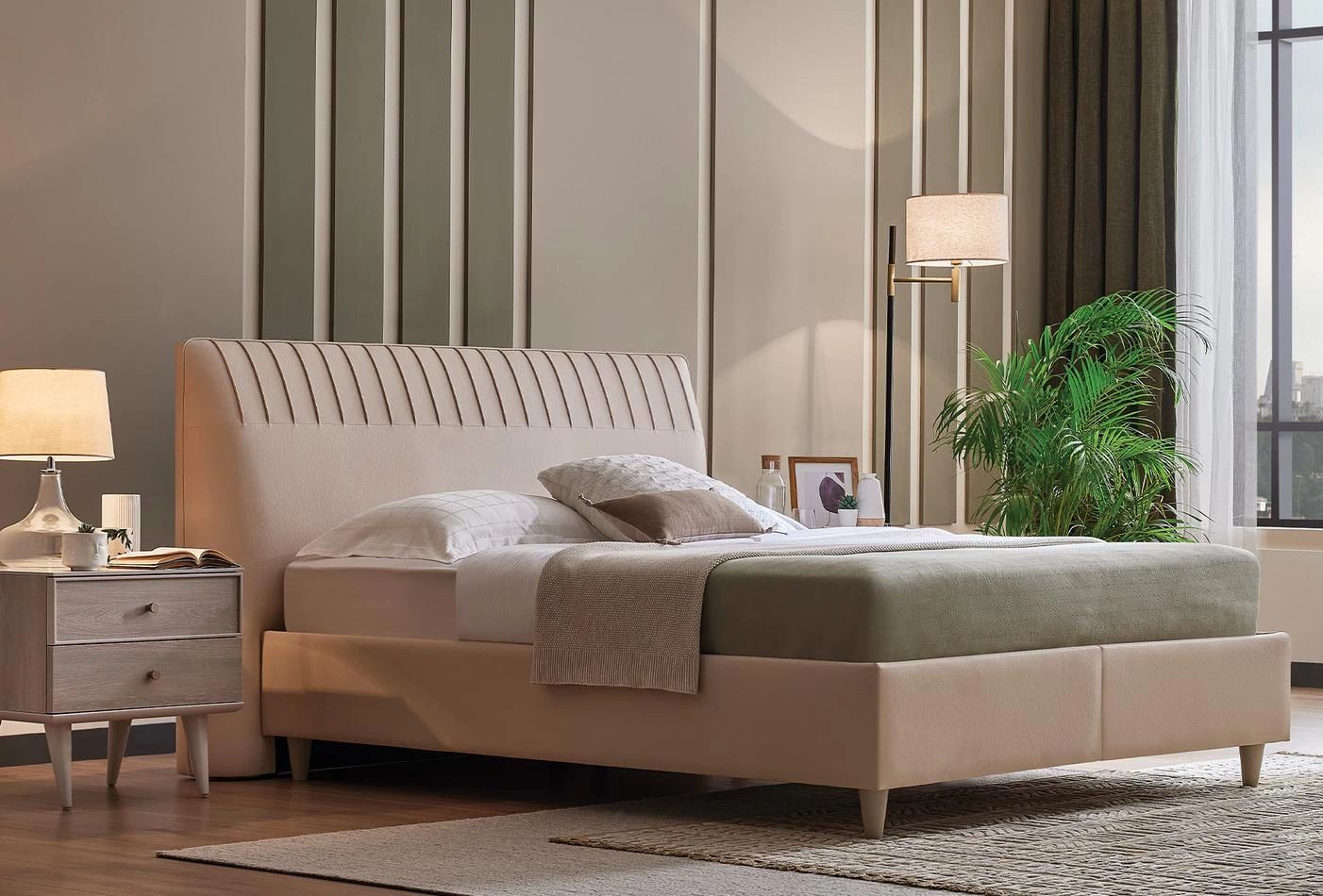 Тапицирана основа за легло «Basel» с място за съхранение, повдигащ механизъм, система за безшумно затваряне