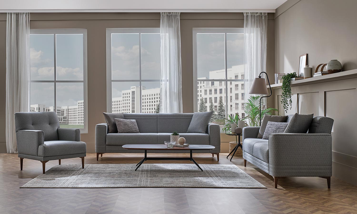 Tриместен разтегателен диван «Trudy» + 3 декоративни възглавници, ширина 225см