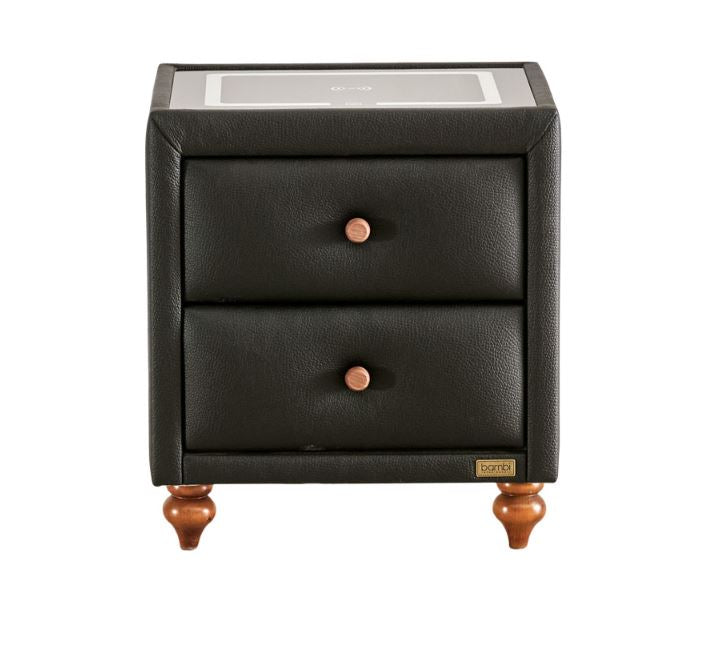 Тапицирано нощно шкафче «Latex Master» + две чекмеджета, с LED осветление, с музикална система и USB зарядна станция, размер 52х59х43см