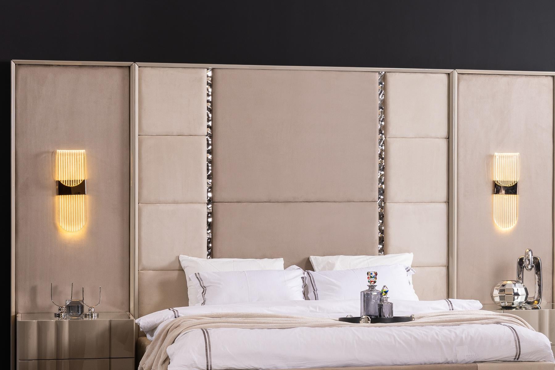 Тапицирано легло «Bugatti» + табла с осветление - с място за съхранение, повдигащ механизъм