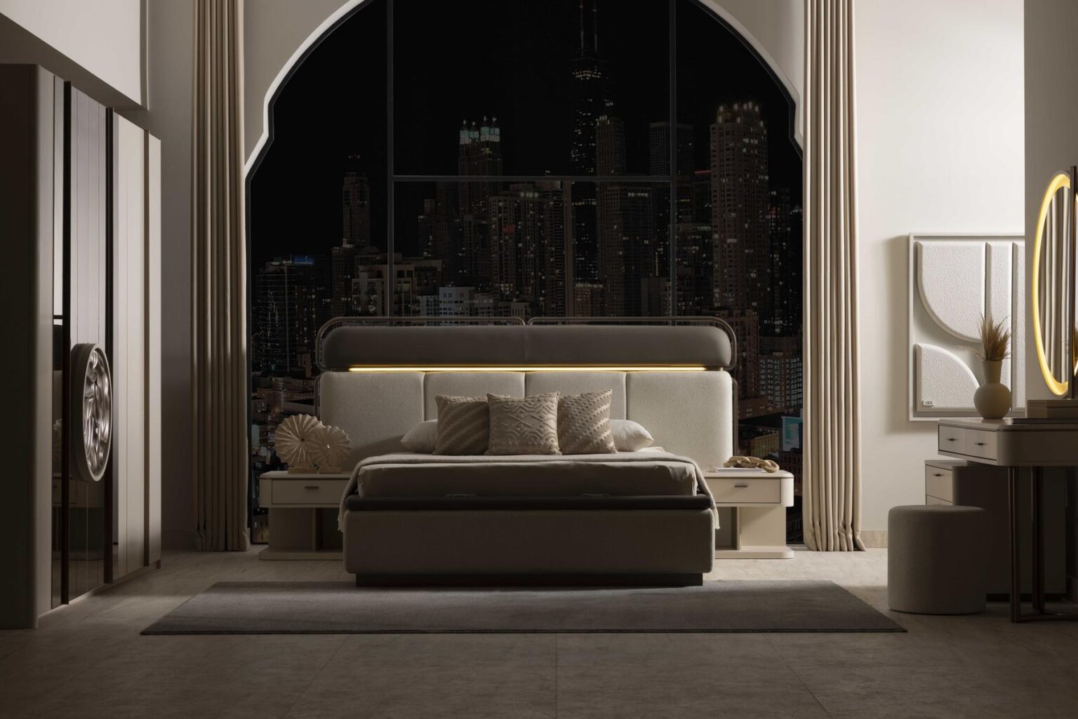 Тапицирано легло «Loft» с място за съхранение, LED осветление