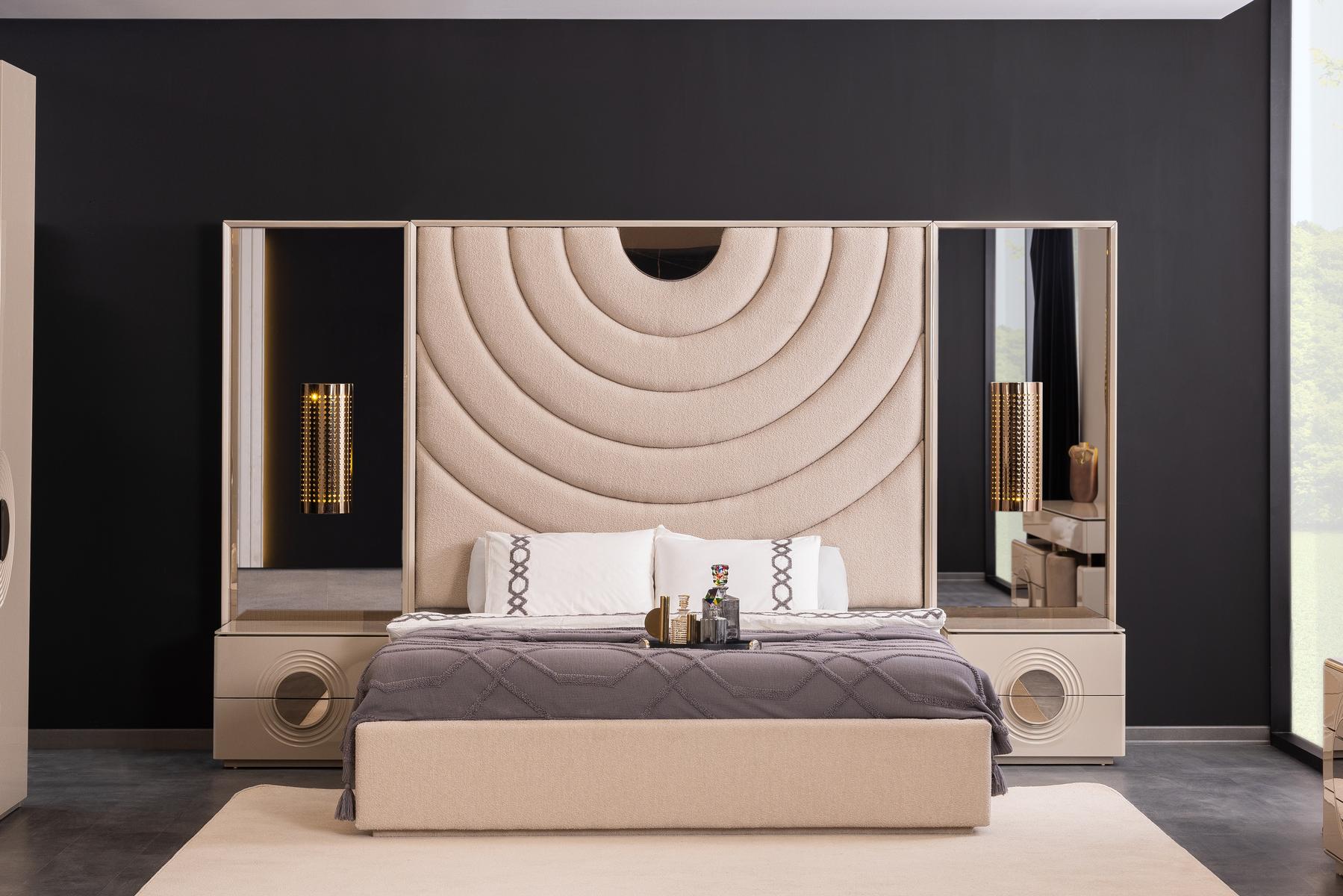 Тапицирано легло «Panemera» + табла с огледало и осветление - с място за съхранение, повдигащ механизъм