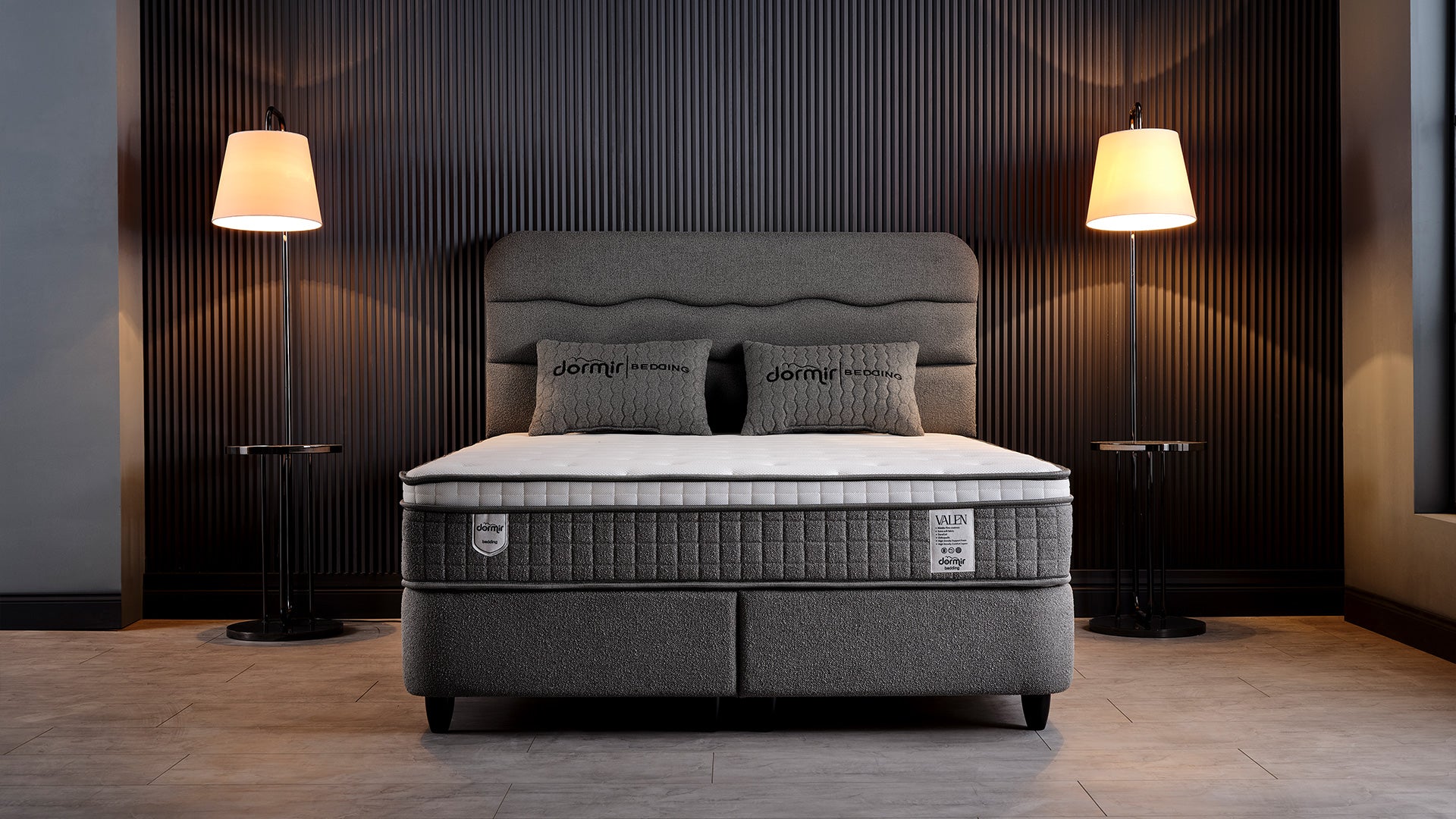 Тапицирано легло «Valen» + Матрак и табла - с място за съхранение и система за безшумно затваряне