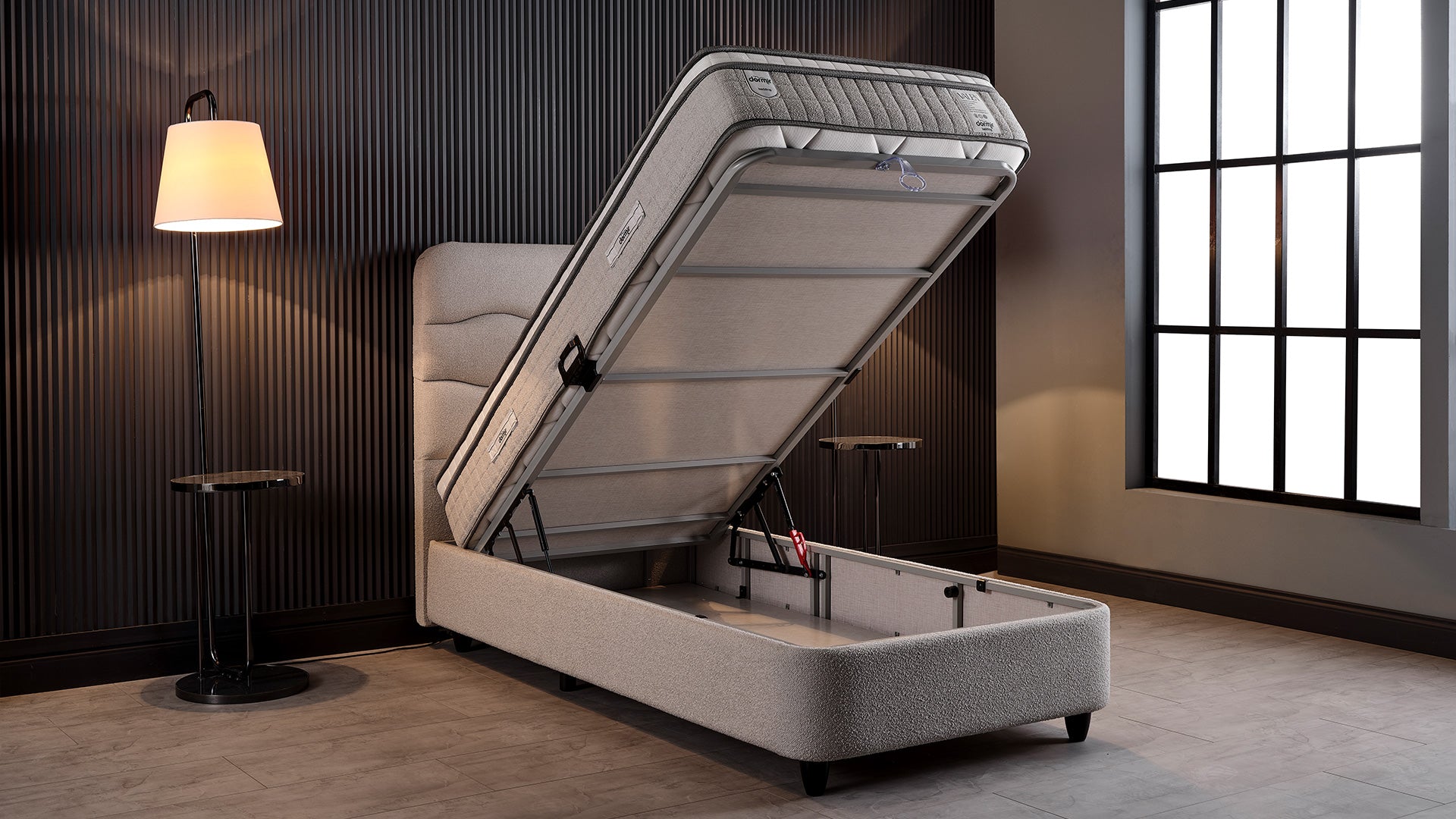 Тапицирано легло «Valen» + Матрак и табла - с място за съхранение и система за безшумно затваряне