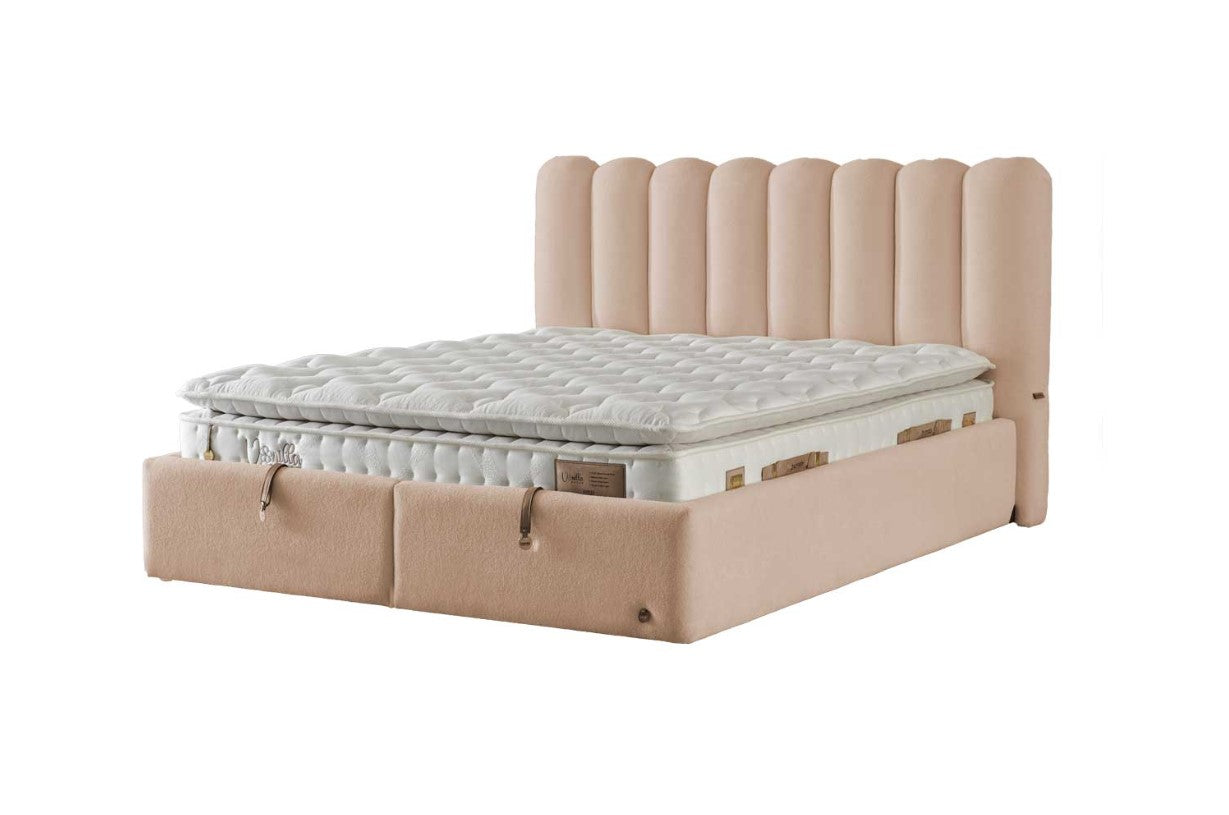 Тапицирано легло «Vanilla Dream Soft» + Матрак и табла - с място за съхранение, матрак с естествен памук
