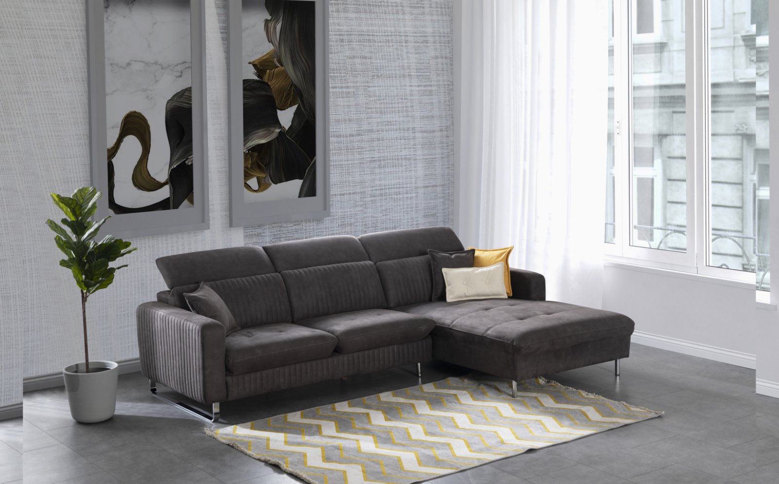 Ъглов разтегателен диван «Galaksi Relax» + електрически механизъм, USB зарядна станция, ширина 305см