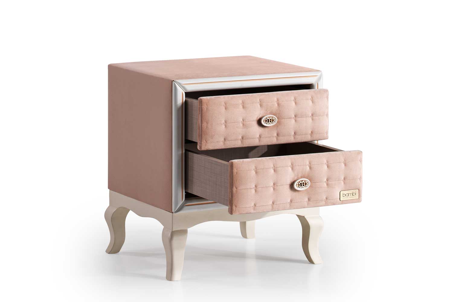 Тапицирано нощно шкафче  + две чекмеджета и стъклен плот, размер 60х52х45см