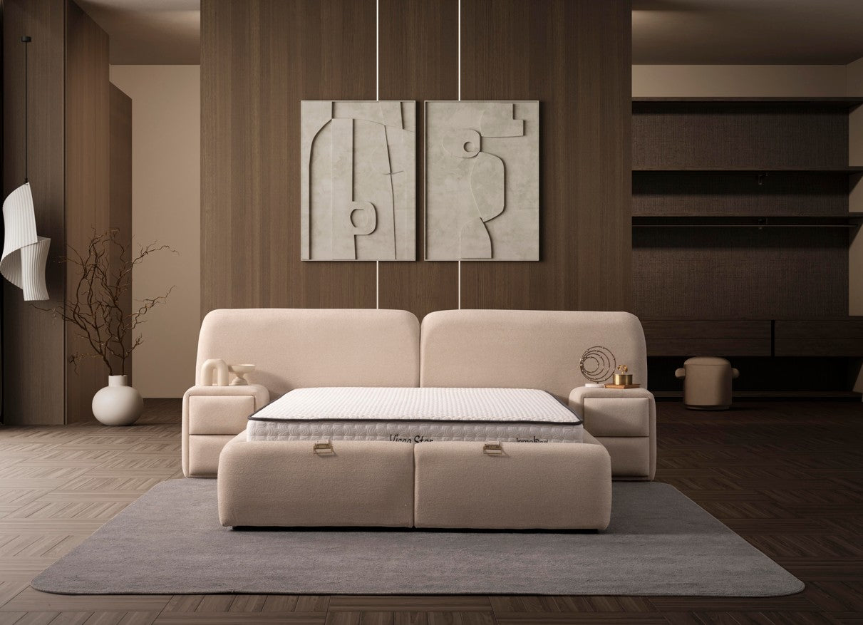 Тапицирано легло «Visco Star» + Матрак и табла - с място за съхранение, система за безшумно затваряне