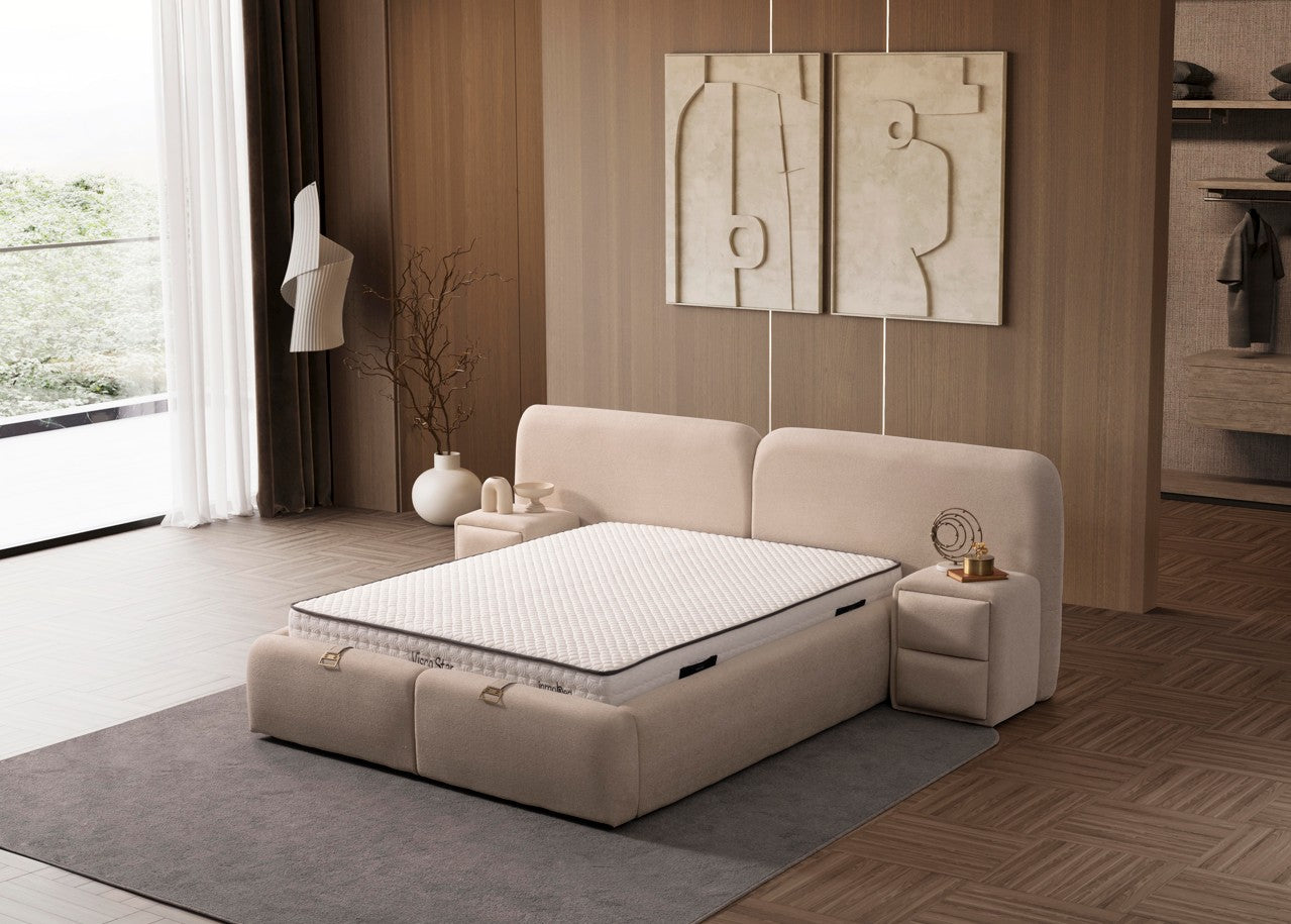 Тапицирано легло «Visco Star» + Матрак и табла - с място за съхранение, система за безшумно затваряне