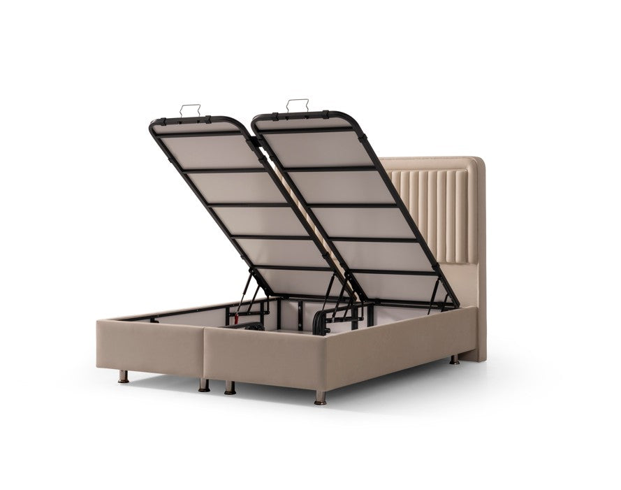 Тапицирано легло «Viva» + Матрак и табла - с място за съхранение, повдигащ механизъм, система за безшумно затваряне