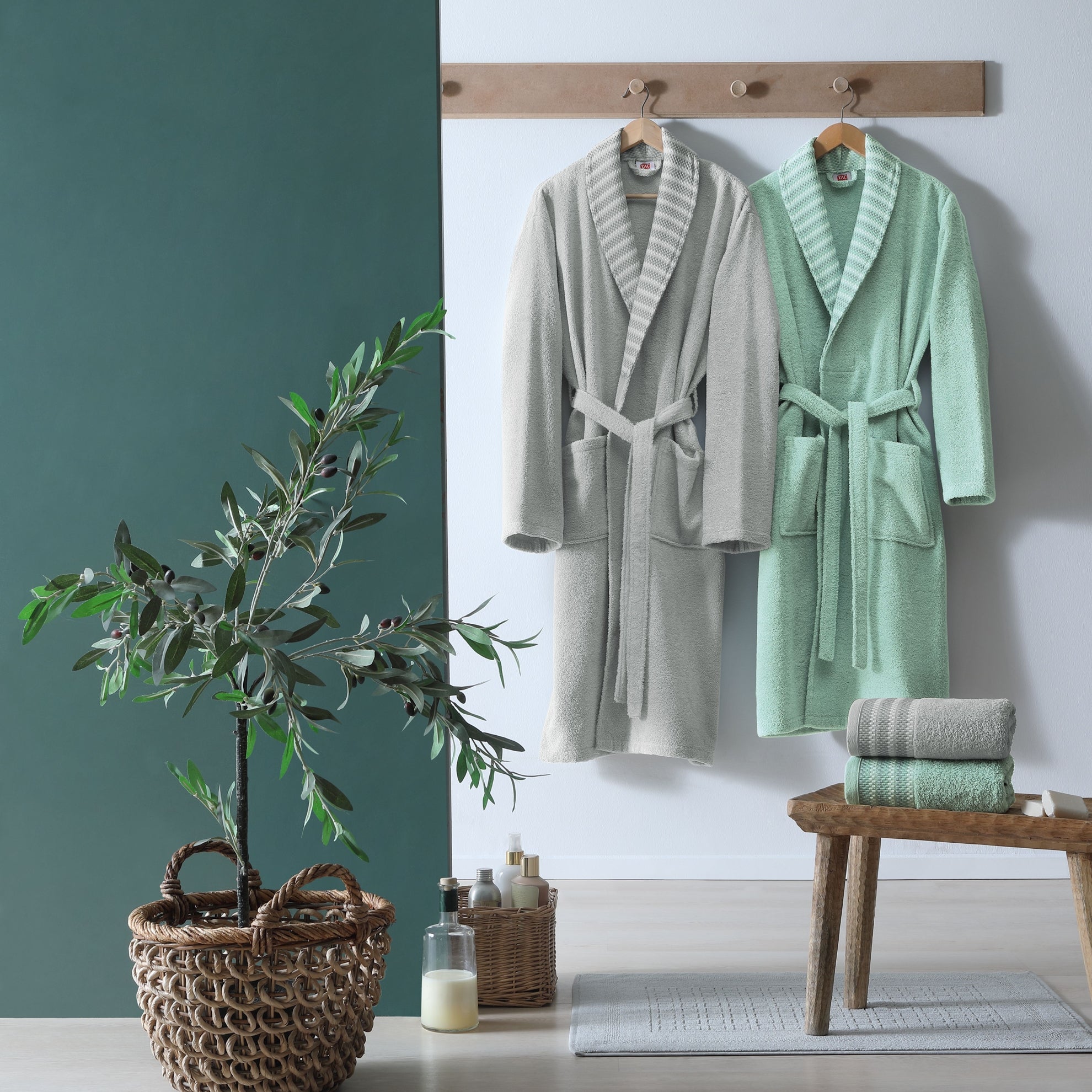 Комплект халати и кърпи за баня, Taç Simple Pamuk Yesil