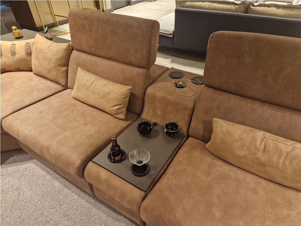 Ъглов диван «Melodi» + музикална конзола и електрически релакс механизъм, ширина 360см