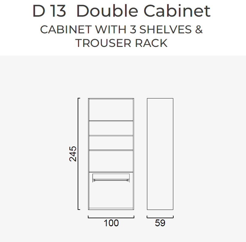 19 конфигурирани модула за гардероб «Alfa» - с осветление, чекмеджета, лостове за закачалки и рафтове