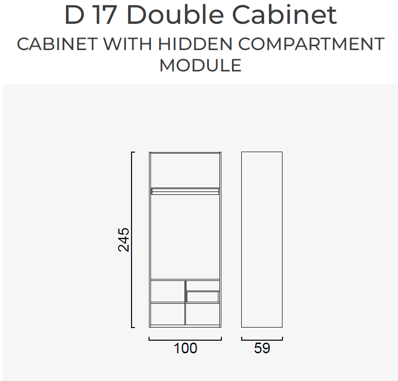 19 конфигурирани модула за гардероб «Alfa» - с осветление, чекмеджета, лостове за закачалки и рафтове