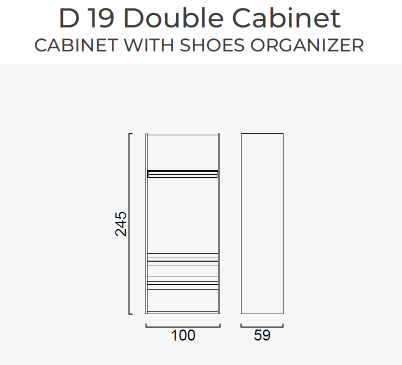 19 конфигурирани модула за гардероб «Alfa» - с осветление, чекмеджета, лостове за закачалки и рафтове