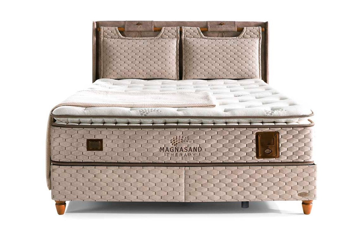 Тапицирана основа за легло «Magnasand Therapy» с място за съхранение, повдигащ механизъм, система за безшумно затваряне