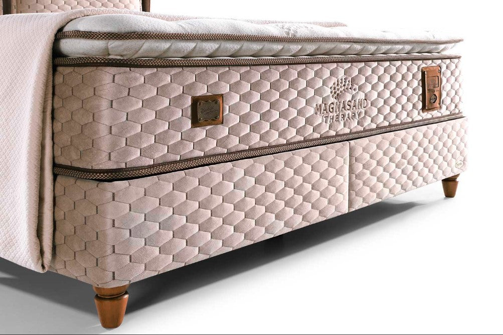Тапицирана основа за легло «Magnasand Therapy» с място за съхранение, повдигащ механизъм, система за безшумно затваряне