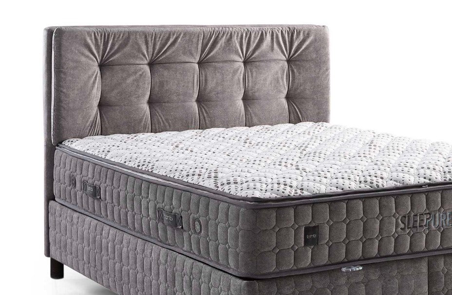 Тапицирано легло «Sleepure» + Матрак и табла - с място за съхранение, повдигащ механизъм, система за безшумно затваряне