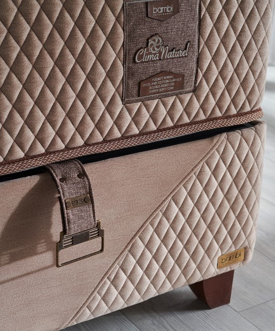 Тапицирано легло «Clima Naturel» + Матрак и табла - с място за съхранение, матрак с лятна и зимна страна