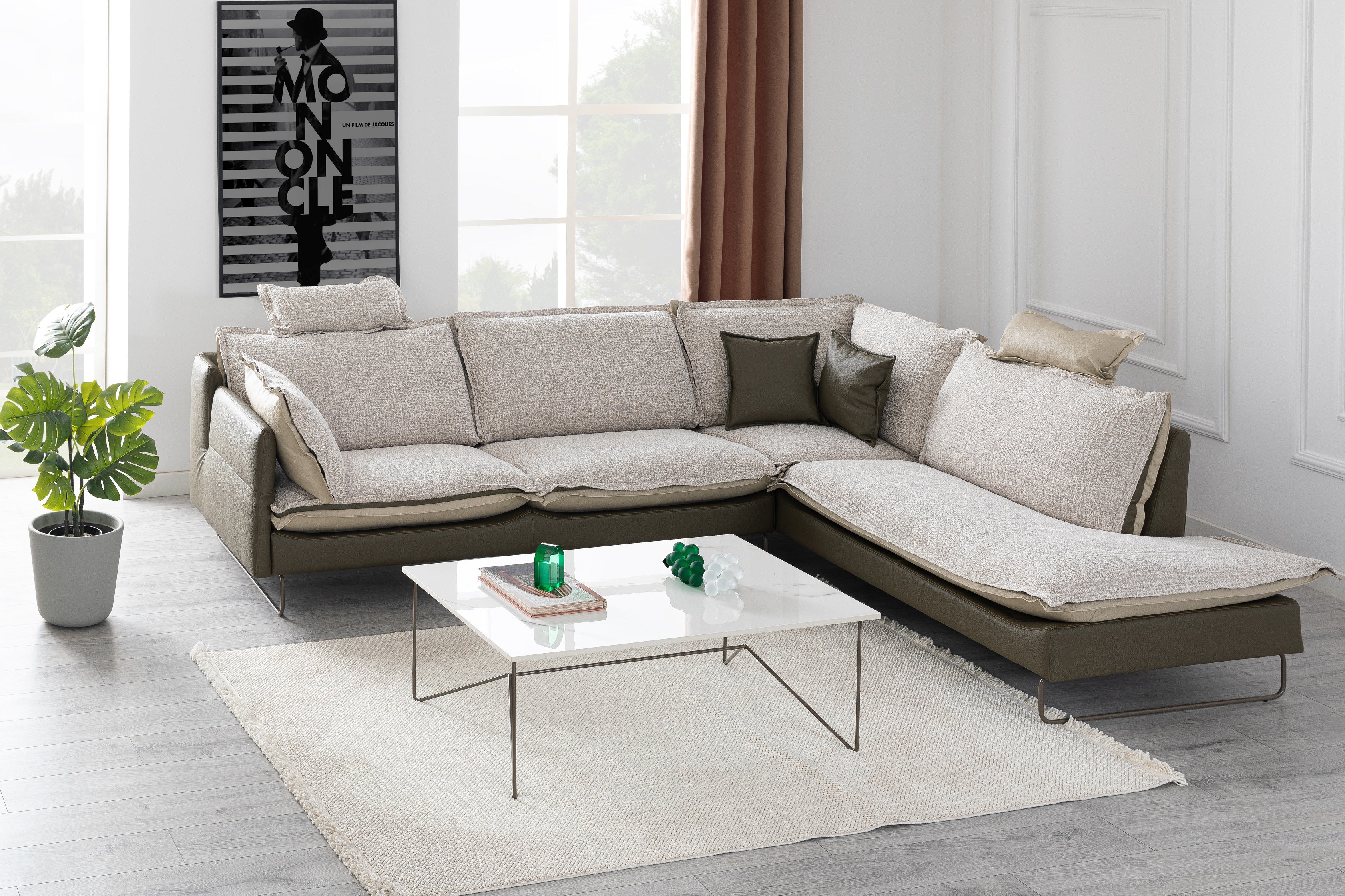 Ъглов диван «Ayisigi» + декоративни възглавници, с подвижни подлакътници, ширина 300см