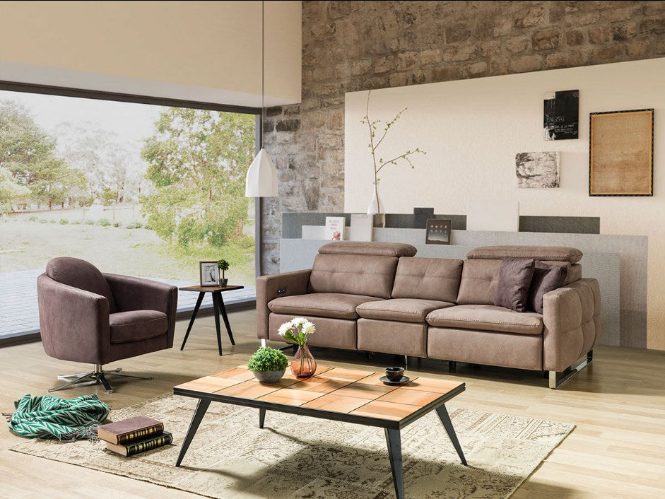 Триместен диван «Gizem» + музикална конзола, USB зарядна станция, електрически механизъм, ширина 245см