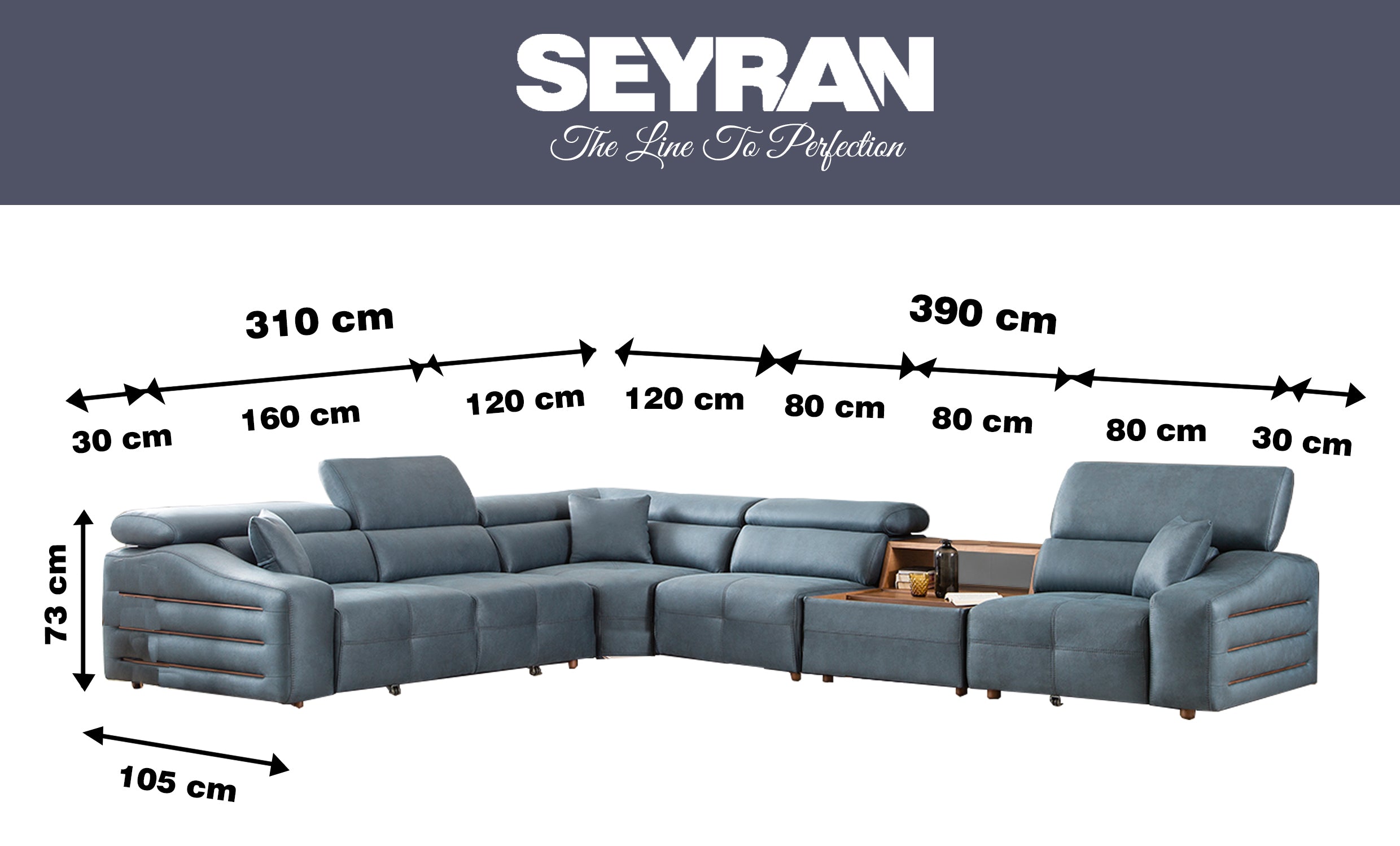 Ъглов разтегателен диван «Azra» + електрически механизъм, USB зарядна станция, ширина 390см