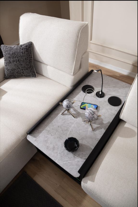 Ъглов разтегателен диван «Bahar» + електрически механизъм, USB зарядна станция, ширина 380см