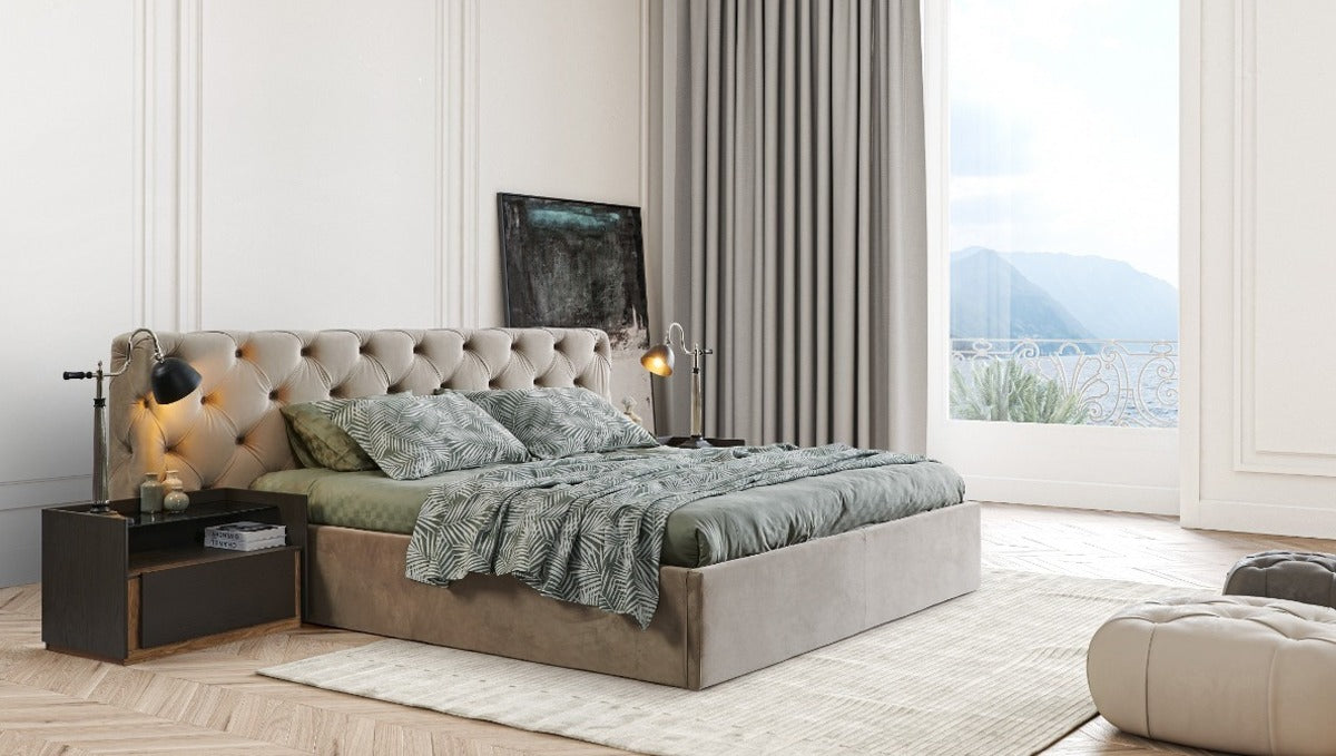 Тапицирано легло «Elvis» + табла с капитонаж - с място за съхранение, повдигащ механизъм