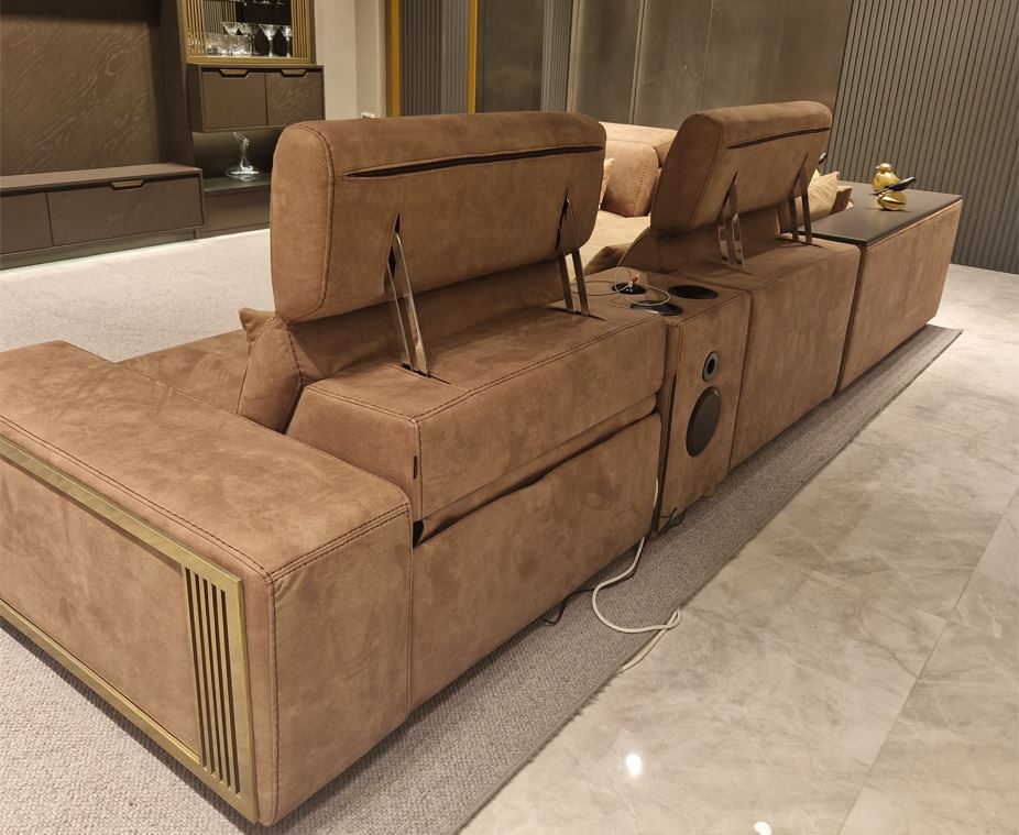 Ъглов диван «Melodi» + музикална конзола и електрически релакс механизъм, ширина 360см