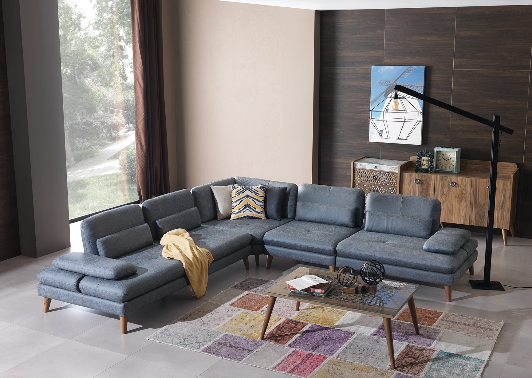 Модулен разтегателен диван «Vetro» + подвижни облегалки и подлакътници