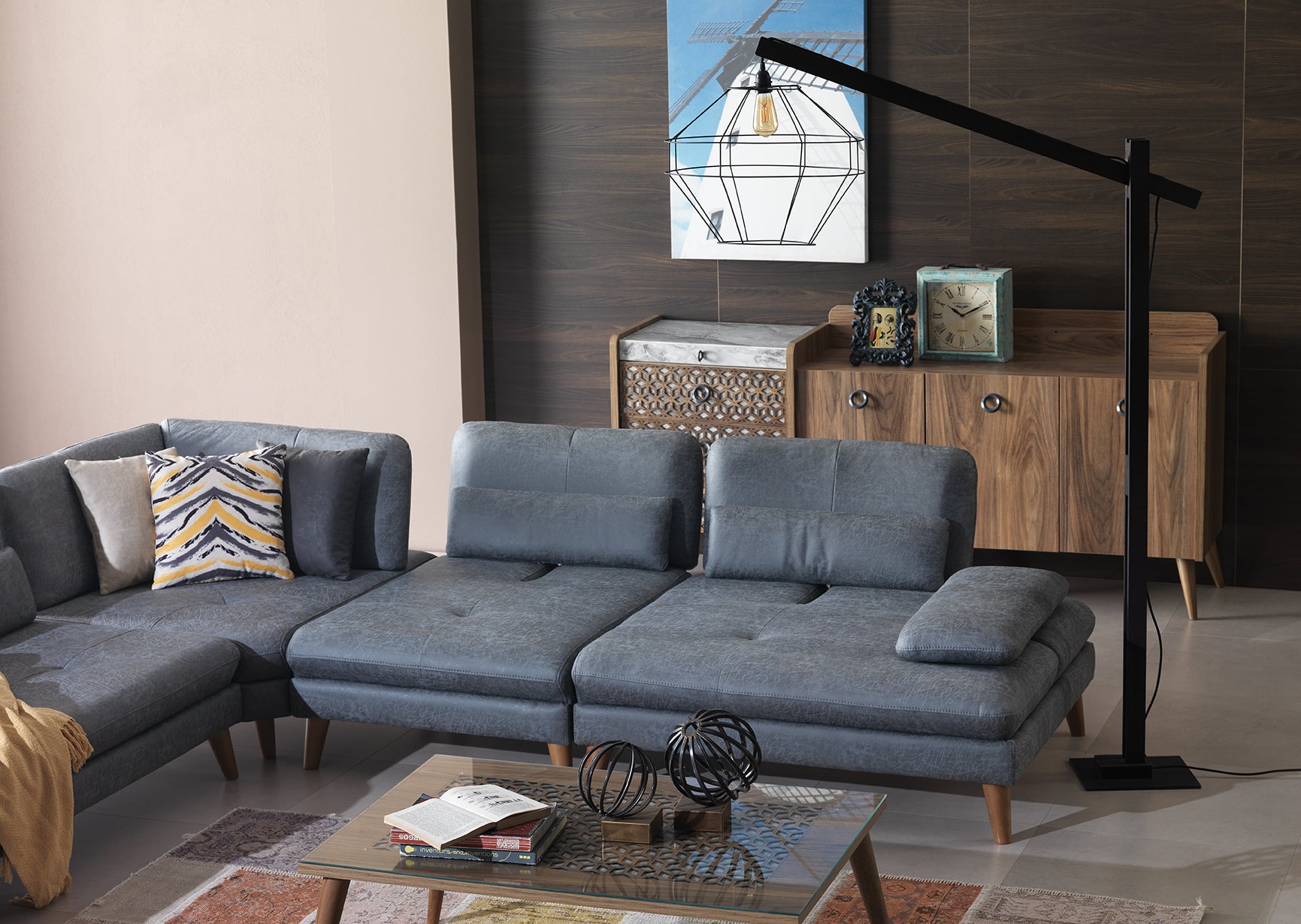 Модулен разтегателен диван «Vetro» + подвижни облегалки и подлакътници