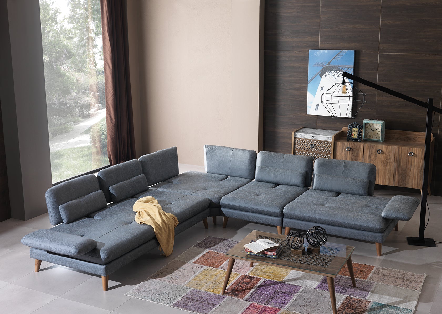 Модулен разтегателен диван «Vetro» + подвижни облегалки и подлакътници