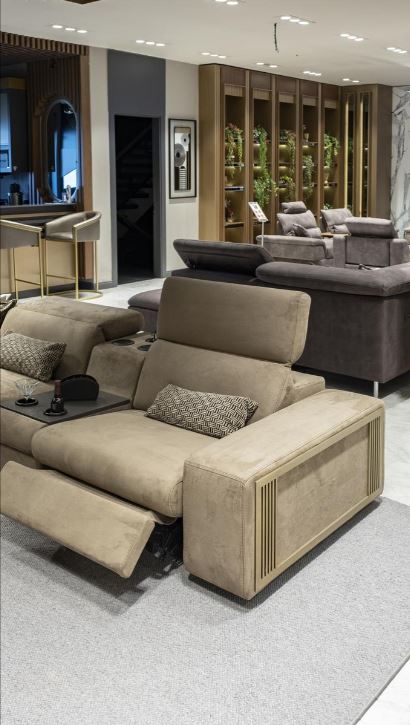 Ъглов диван «Melodi» + музикална конзола и електрически релакс механизъм, ширина 360см