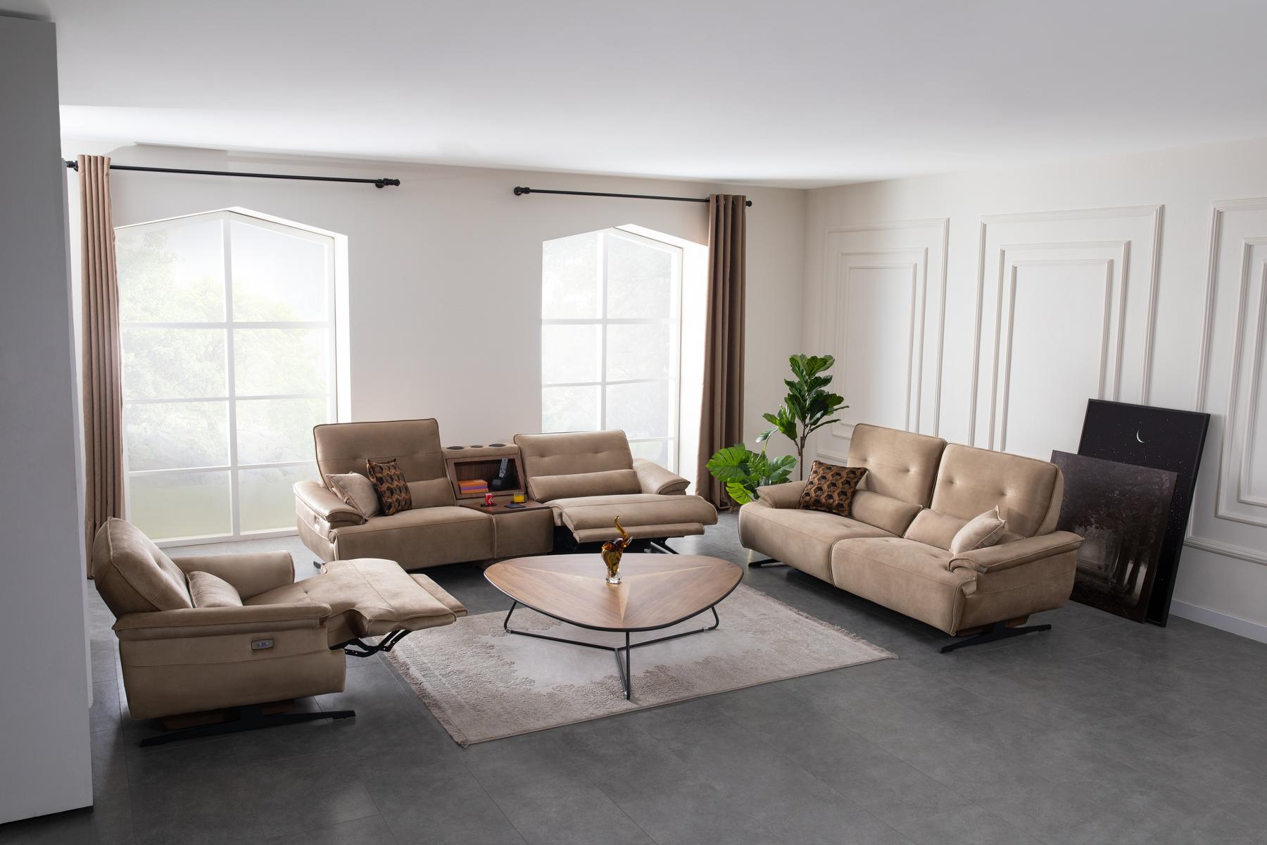 Двуместен диван «Perge» + електрически механизъм, USB зарядна станция, музикална конзола, ширина 270см