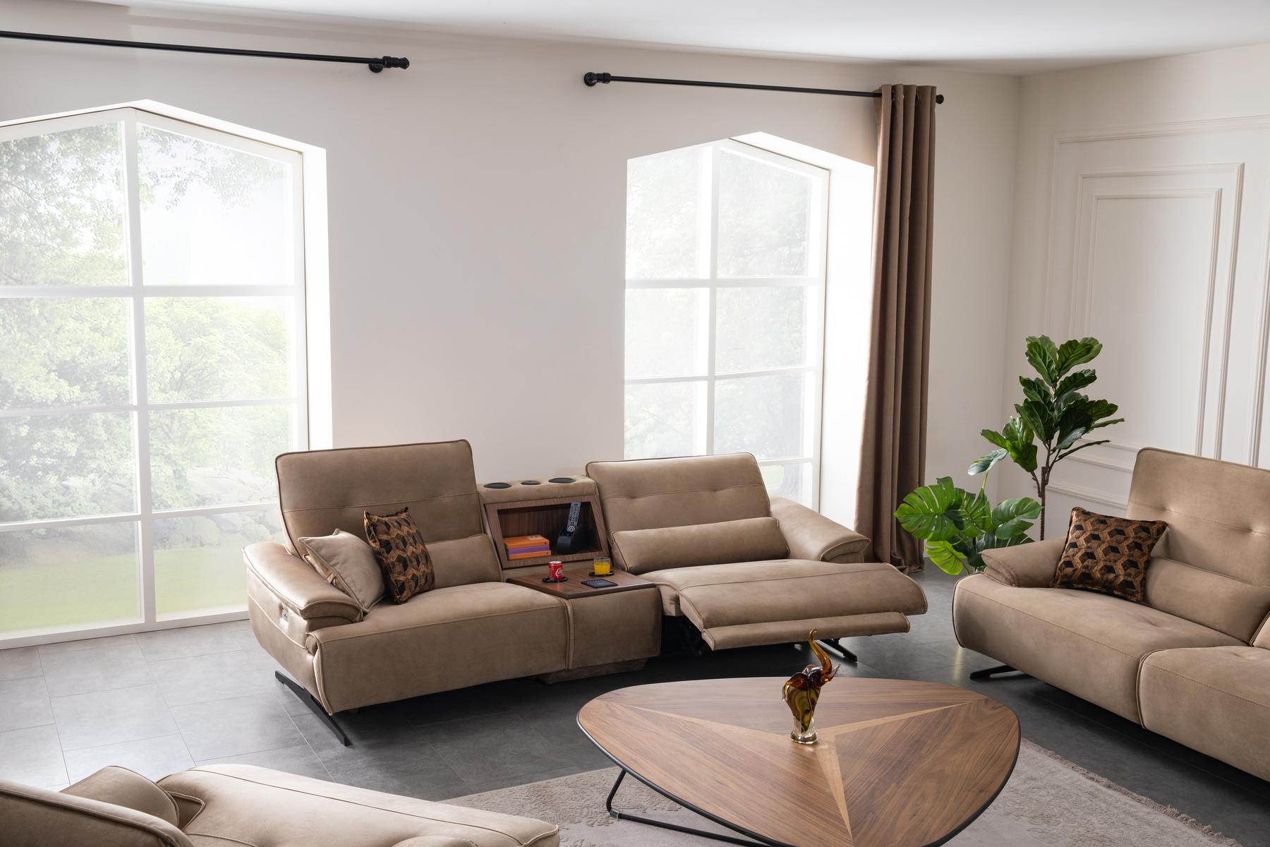 Двуместен диван «Perge» + електрически механизъм, USB зарядна станция, музикална конзола, ширина 270см