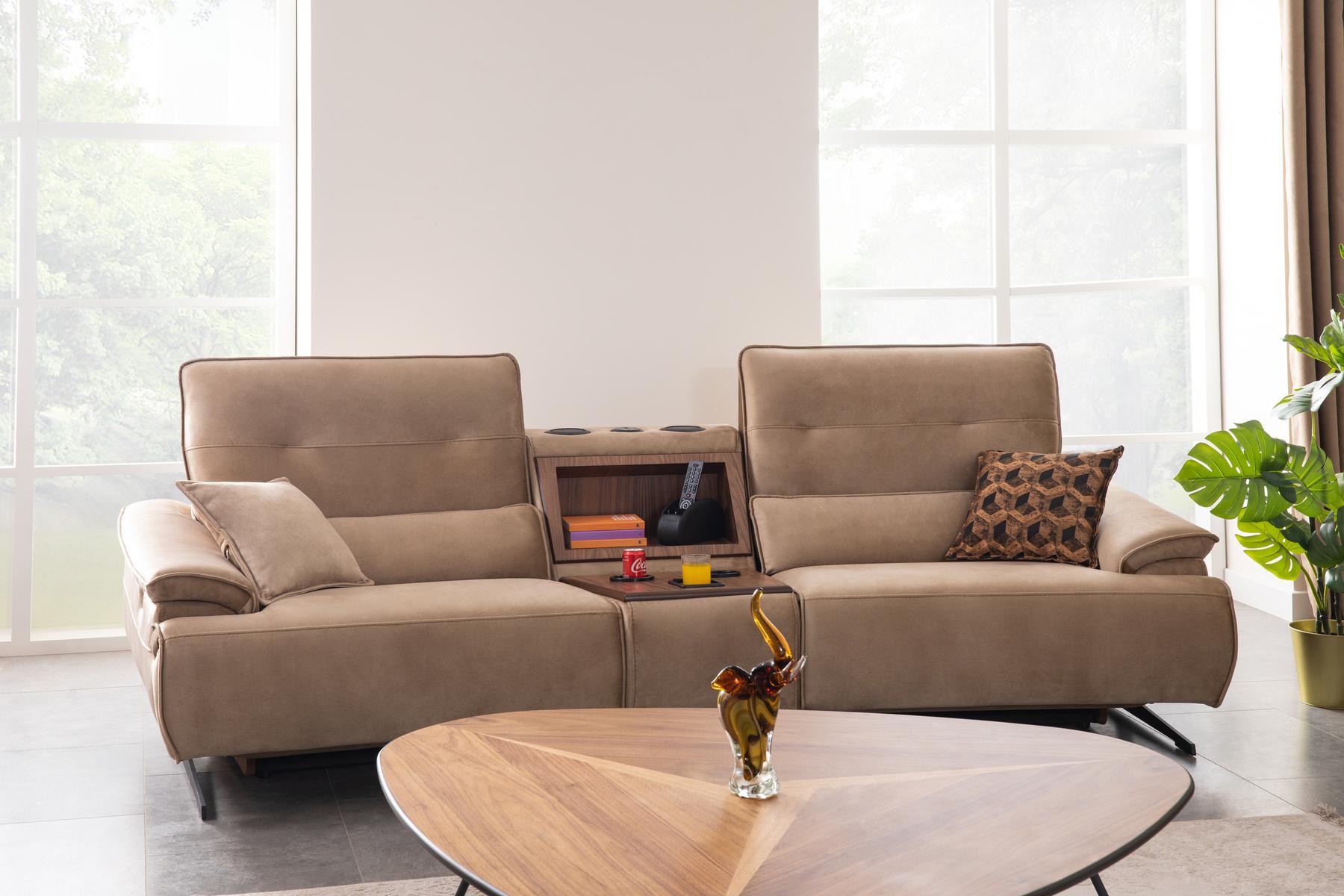 Двуместен диван «Perge» + електрически механизъм, USB зарядна станция, музикална конзола, ширина 270см