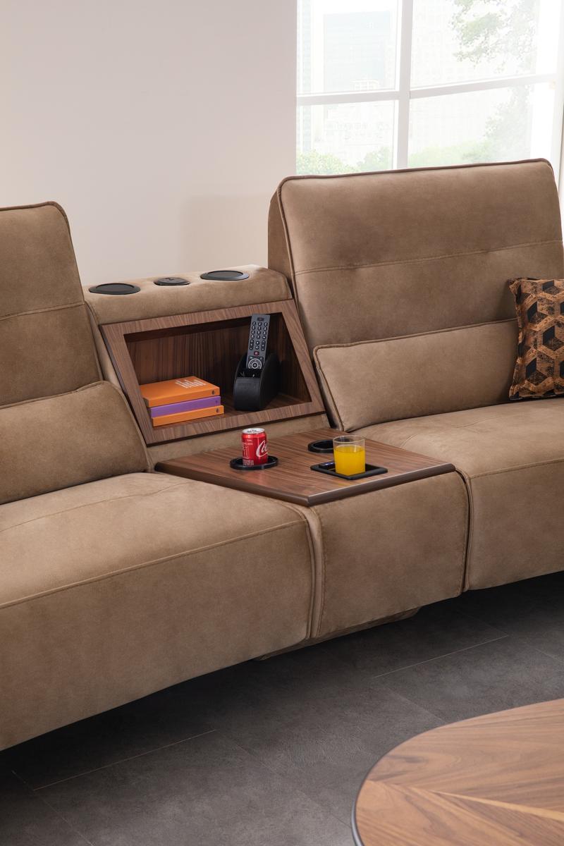 Двуместен диван «Perge» + електрически механизъм, USB зарядна станция, музикална конзола, ширина 270см