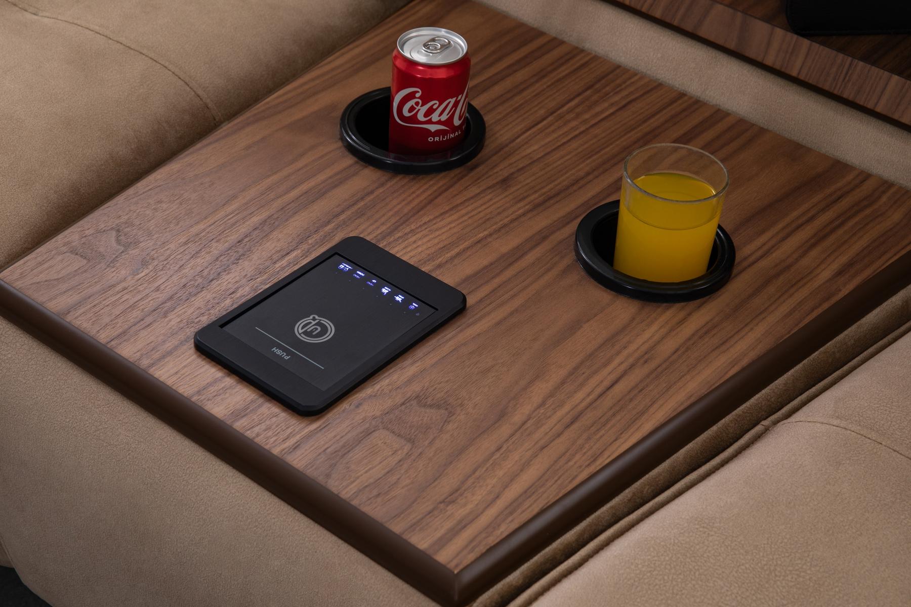 Двуместен диван «Perge» + електрически механизъм, USB зарядна станция, музикална конзола, ширина 270см