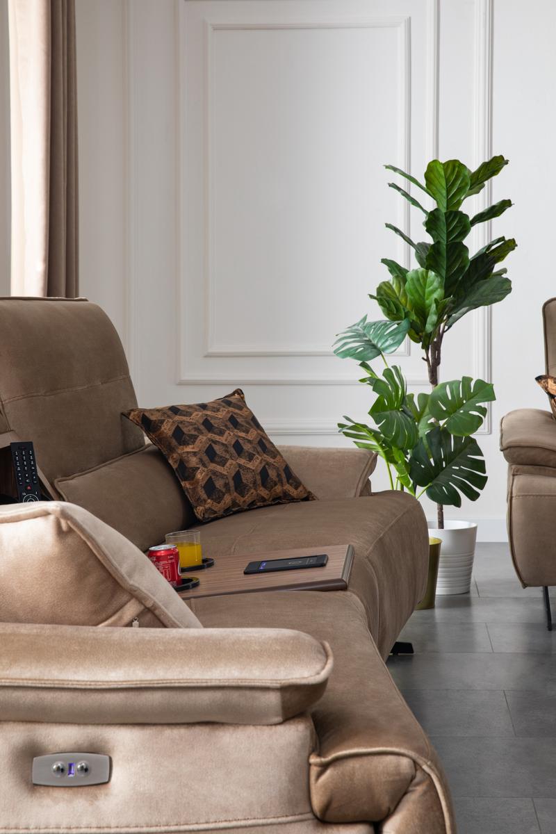 Двуместен диван «Perge» + електрически механизъм, USB зарядна станция, музикална конзола, ширина 270см