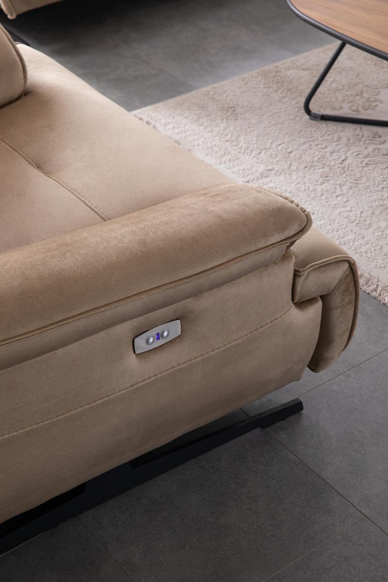 Двуместен диван «Perge» + електрически механизъм, USB зарядна станция, музикална конзола, ширина 270см
