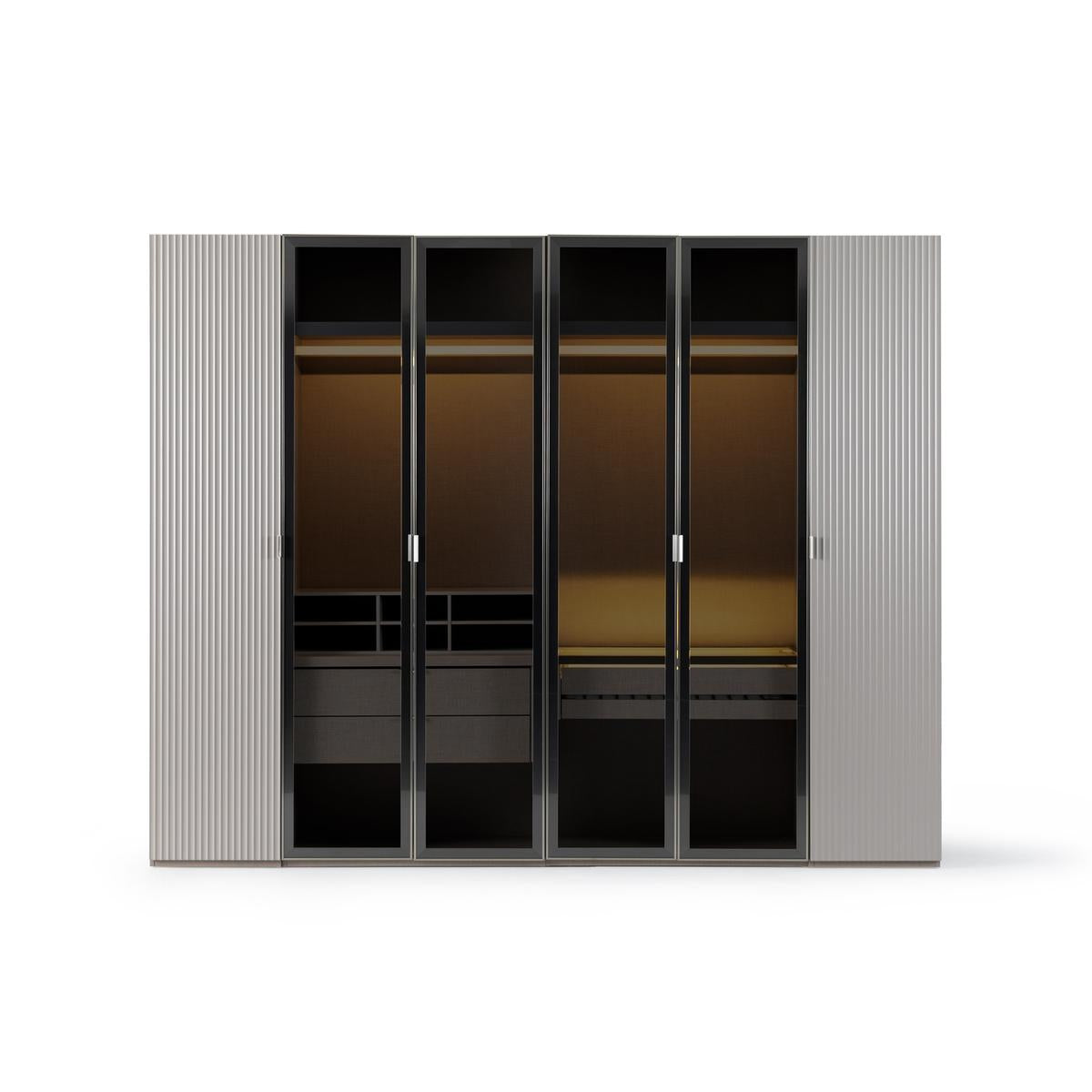 Модулен гардероб «Puzzle» - 8 модула, 10 модела врати, с осветление, стъклени, МДФ, ПДЧ, огледални