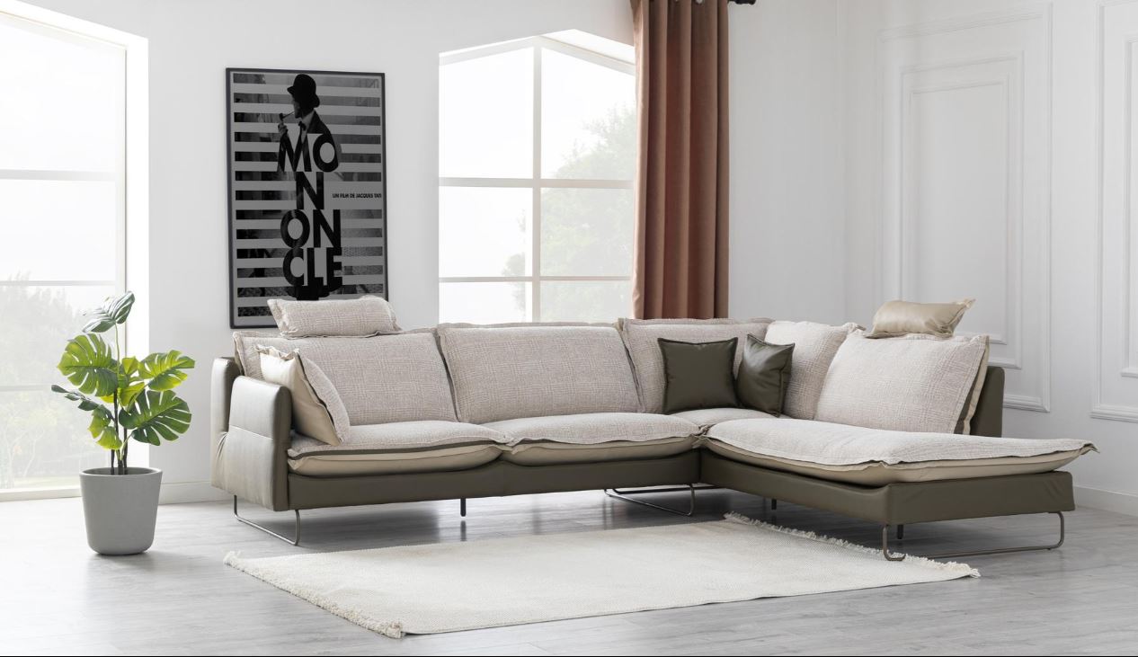 Ъглов диван «Ayisigi» + декоративни възглавници, с подвижни подлакътници, ширина 300см