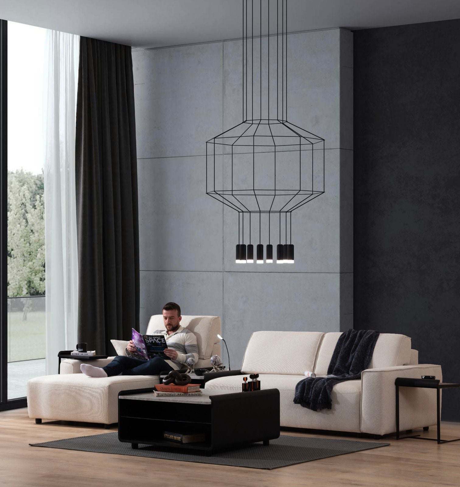 Модулен разтегателен диван «Bahar» + електрически механизъм, USB зарядна станция, конзолна масичка