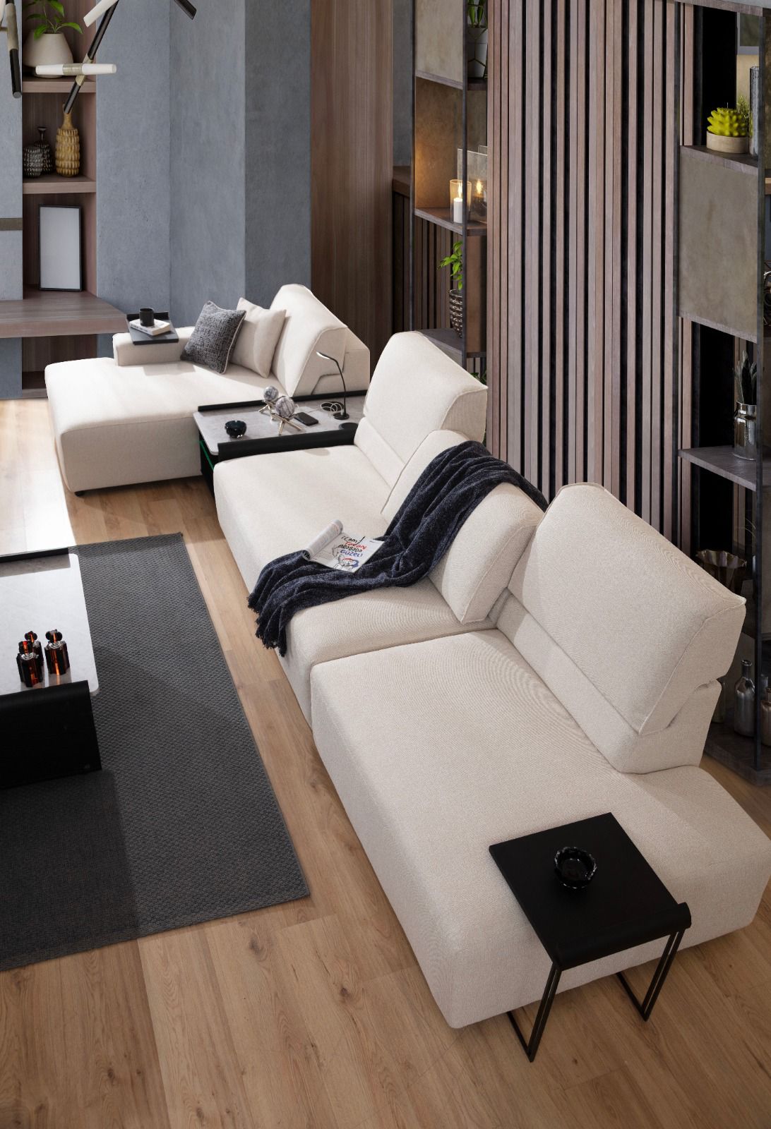 Модулен разтегателен диван «Bahar» + електрически механизъм, USB зарядна станция, конзолна масичка